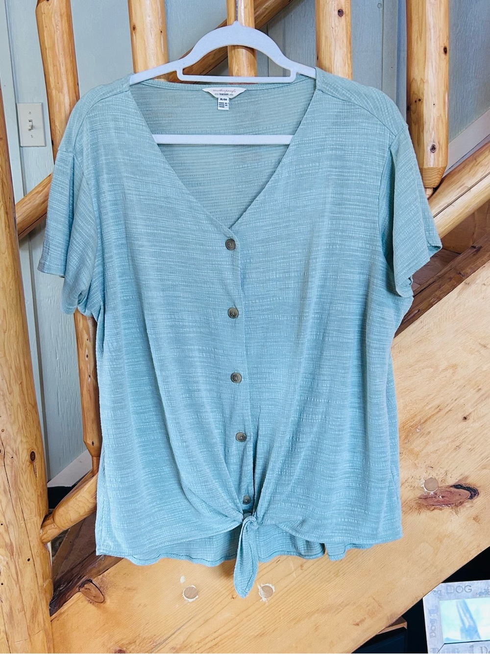 SUMMER - Weatherproof Vintage brand Casual Button-Front Tie-Hem blouse - Sage